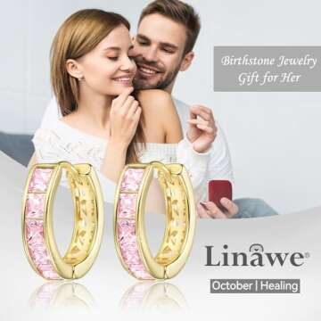 Linawe Flat Back Gold Hoop Earrings for Women Trendy, Pink Cubic Zirconia Earrings Studs, Helix Moissanite Earrings, Cute Small Huggie Earrings, Cartilage Cuff Ear Piercing