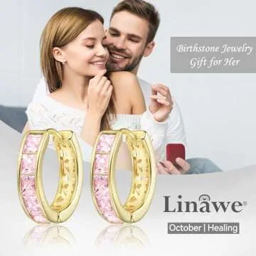 Linawe Flat Back Gold Hoop Earrings for Women Trendy, Pink Cubic Zirconia Earrings Studs, Helix Moissanite Earrings, Cute Small Huggie Earrings, Cartilage Cuff Ear Piercing