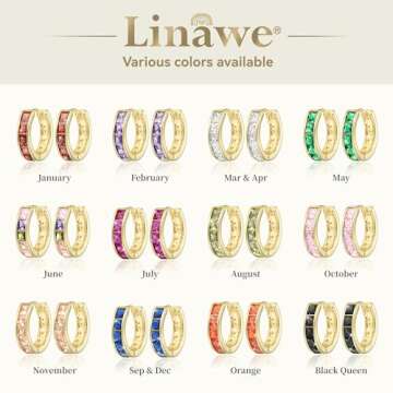 Linawe Flat Back Gold Hoop Earrings for Women Trendy, Pink Cubic Zirconia Earrings Studs, Helix Moissanite Earrings, Cute Small Huggie Earrings, Cartilage Cuff Ear Piercing