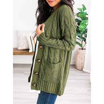 PRETTYGARDEN Women's Cable Knit Cardigan in Army Green