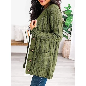 PRETTYGARDEN Women's Cable Knit Cardigan in Army Green