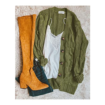 PRETTYGARDEN Women's Cable Knit Cardigan in Army Green