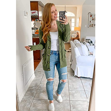 PRETTYGARDEN Women's Cable Knit Cardigan in Army Green