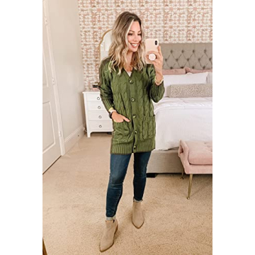 PRETTYGARDEN Women's Cable Knit Cardigan in Army Green