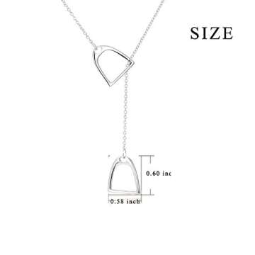 YFN Jewelry 925 Sterling Silver Simple Double Horse Stirrup Lariat Necklace Gift Birthday Day Jewelry 18" for Mom Women Wife