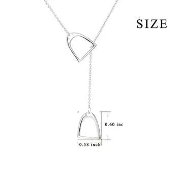 YFN Jewelry 925 Sterling Silver Simple Double Horse Stirrup Lariat Necklace Gift Birthday Day Jewelry 18" for Mom Women Wife
