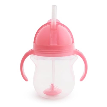 Munchkin Any Angle Sippy Cup for Toddlers, Weighted Straw Trainer Cup with Click Lock Lid, 7 Ounce, Pink
