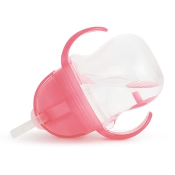 Munchkin Any Angle Sippy Cup for Toddlers, Weighted Straw Trainer Cup with Click Lock Lid, 7 Ounce, Pink