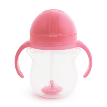 Munchkin Any Angle Sippy Cup for Toddlers, Weighted Straw Trainer Cup with Click Lock Lid, 7 Ounce, Pink