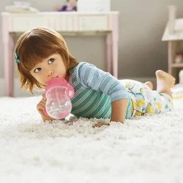 Munchkin Any Angle Sippy Cup for Toddlers, Weighted Straw Trainer Cup with Click Lock Lid, 7 Ounce, Pink