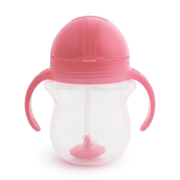 Munchkin Any Angle Sippy Cup for Toddlers, Weighted Straw Trainer Cup with Click Lock Lid, 7 Ounce, Pink