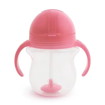 Munchkin Any Angle Sippy Cup for Toddlers, Weighted Straw Trainer Cup with Click Lock Lid, 7 Ounce, Pink