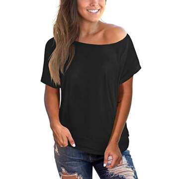 Black Summer T Shirt Women Short Sleeve Cold Shoulder Casual Tops