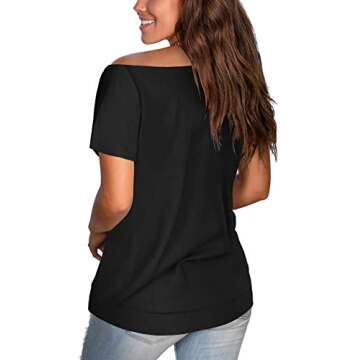 Black Summer T Shirt Women Short Sleeve Cold Shoulder Casual Tops