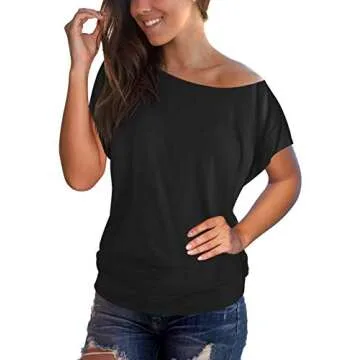 Black Summer T Shirt Women Short Sleeve Cold Shoulder Casual Tops