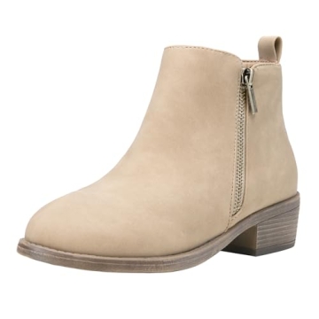 Jeossy Women's Ankle Boots, Low Heel Trendy Dress Booties, 905 - Tan Nubuck, Size 7 US - Zipper and ...