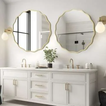 WallBeyond Round Wavy Mirror for Wall Decorative 28 inch, Modern Round Mirror Aluminum Frame Circle ...