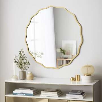WallBeyond Round Wavy Mirror for Wall Decorative 28 inch, Modern Round Mirror Aluminum Frame Circle Wall Mirror for Bathroom Bedroom Living Room Home House Office Entryway, Gold