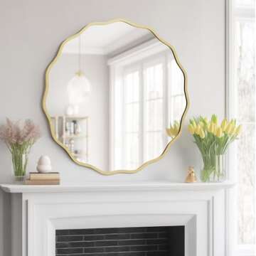 WallBeyond Round Wavy Mirror for Wall Decorative 28 inch, Modern Round Mirror Aluminum Frame Circle Wall Mirror for Bathroom Bedroom Living Room Home House Office Entryway, Gold