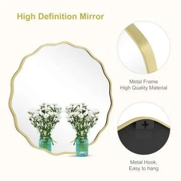 WallBeyond Round Wavy Mirror for Wall Decorative 28 inch, Modern Round Mirror Aluminum Frame Circle Wall Mirror for Bathroom Bedroom Living Room Home House Office Entryway, Gold