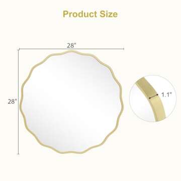 WallBeyond Round Wavy Mirror for Wall Decorative 28 inch, Modern Round Mirror Aluminum Frame Circle Wall Mirror for Bathroom Bedroom Living Room Home House Office Entryway, Gold