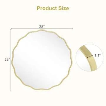 WallBeyond Round Wavy Mirror for Wall Decorative 28 inch, Modern Round Mirror Aluminum Frame Circle Wall Mirror for Bathroom Bedroom Living Room Home House Office Entryway, Gold