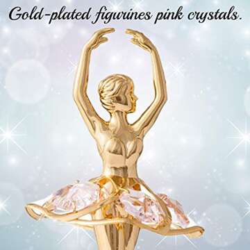 Matashi Valentine's Day Gift - 24K Gold Plated Ballet Dancer Wind-Up Music Box w Pink Crystals Elegant Tabletop Ornament for Home Décor, Ideal Gift for Her, Mom, Wife, Birthday, Mother's Day (Memory)