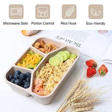 PUiKUS 4 Pack Bento Lunch Box, 4 Compartment Meal Prep Containers, Lunch Box for Kids, BPA Free Plas...