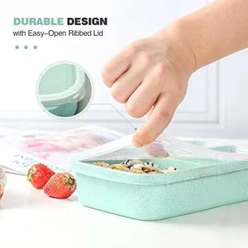 PUiKUS 4 Pack Bento Lunch Box, 4 Compartment Meal Prep Containers, Lunch Box for Kids, BPA Free Plastic Reusable Food Storage Containers - Stackable, Suitable for Schools, Companies,Work and Travel