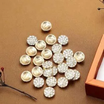 YHOTA 50 pcs Rhinestone Crystal Decorations Round Accessory Alloy Flatback Embellishments for Crafts Handmade Button No Hole Brooch Wedding Bouquet Hair Bow Flower Decorations 10mm (Gold)
