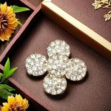 YHOTA 50 pcs Rhinestone Crystal Decorations Round Accessory Alloy Flatback Embellishments for Crafts Handmade Button No Hole Brooch Wedding Bouquet Hair Bow Flower Decorations 10mm (Gold)