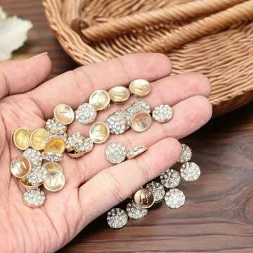 YHOTA 50 pcs Rhinestone Crystal Decorations Round Accessory Alloy Flatback Embellishments for Crafts Handmade Button No Hole Brooch Wedding Bouquet Hair Bow Flower Decorations 10mm (Gold)