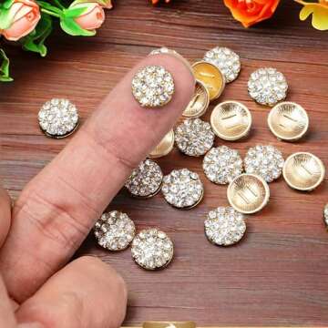 YHOTA 50 pcs Rhinestone Crystal Decorations Round Accessory Alloy Flatback Embellishments for Crafts Handmade Button No Hole Brooch Wedding Bouquet Hair Bow Flower Decorations 10mm (Gold)