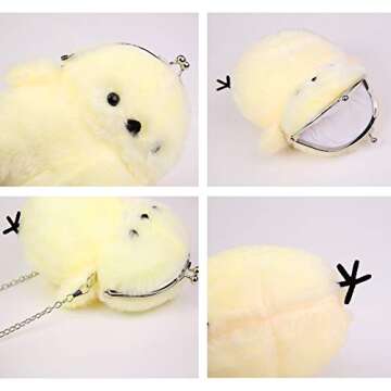 JHVYF Women Cute Plush Crossbody Bag Small Chick Shoulder Purse Cell Phone Wallet Clasp Closure Bags with 45" Chain Strap Yellow