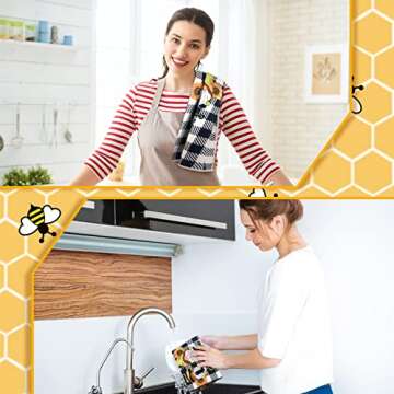 Tegeme 4 Pcs Bee Kitchen Tea Towel Set - Cute Designs for Home & Kitchen