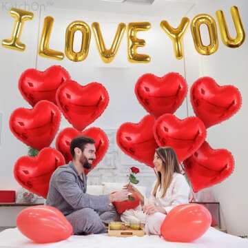 KatchOn, I Love You Balloons Set - 18 Inch, Pack of 18 | Foil Red Heart Balloons for Valentines Day ...