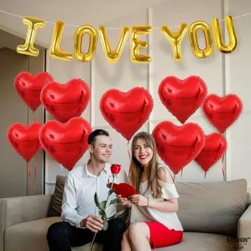 KatchOn, I Love You Balloons Set - 18 Inch, Pack of 18 | Foil Red Heart Balloons for Valentines Day Decorations | Red Heart Shaped Balloons | Valentines Balloons for Romantic Decorations Special Night