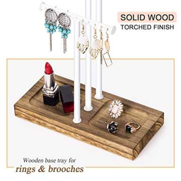 Love-KANKEI Jewelry Tree Stand White Metal and Wood Base Large Storage Jewelry Organizer for Necklaces Bracelets Earrings Holder Jewelry Display Gift White and Carbonized Black