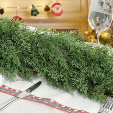 6 Ft Real Touch Christmas Garland,Thick and Lush，Soft Bendable, Lifelike Cedar Garland Realistic, ...
