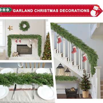 6 Ft Real Touch Christmas Garland,Thick and Lush，Soft Bendable, Lifelike Cedar Garland Realistic, Garlands for Decoration Christmas，Christmas Garland for Mantle,Outdoor Indoor Christmas Decorations