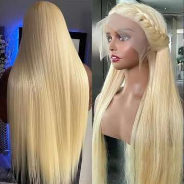 Tuneful 34 Inch Long 613 Lace Front Wig Human Hair 250% Density 13x4 Straight Blonde Lace Front Wigs...