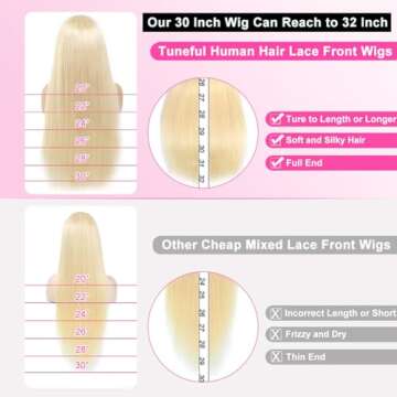 Tuneful 34 Inch Long 613 Lace Front Wig Human Hair 250% Density 13x4 Straight Blonde Lace Front Wigs Human Hair Pre Plucked Glueless 613 HD Lace Frontal Wig Human Hair