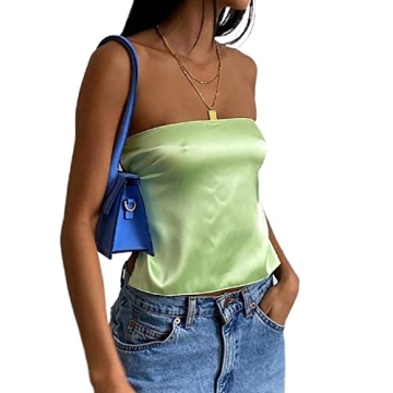 Elegant KMBANGI Strapless Crop Top for Women - Satin Backless Tie-Up Style