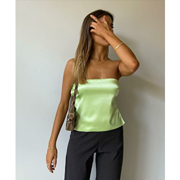 KMBANGI Strapless Satin Crop Top for Women Stylish and Chic