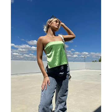 KMBANGI Strapless Satin Crop Top for Women Stylish and Chic