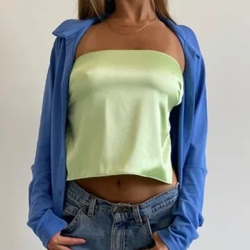 KMBANGI Strapless Satin Crop Top for Women Stylish and Chic