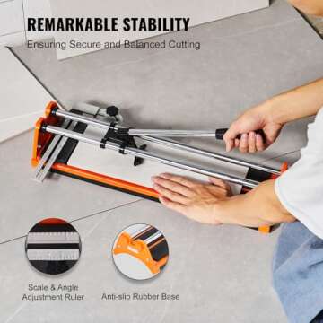 VEVOR Manual Tile Cutter, 17 inch Porcelain Ceramic Tile Cutter with Tungsten Carbide Cutting Wheel, Removable Scale, Anti-Skid Feet, Double Rails for professional installers or beginners