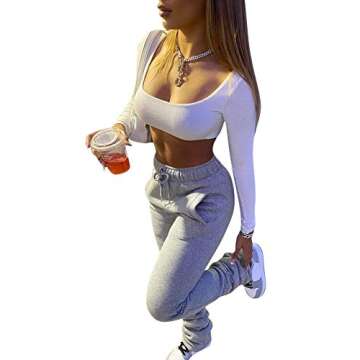 HuiSiFang Womens Stacked Pants Fleece Sweatpants Thicked Warm Jogging Casual Ruched Workout Active J...