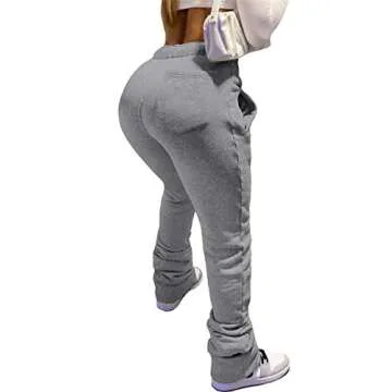 HuiSiFang Womens Stacked Pants Fleece Sweatpants Thicked Warm Jogging Casual Ruched Workout Active Jogger Pants