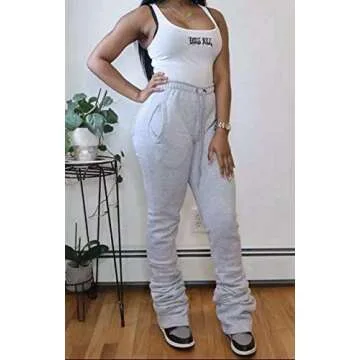 HuiSiFang Womens Stacked Pants Fleece Sweatpants Thicked Warm Jogging Casual Ruched Workout Active Jogger Pants